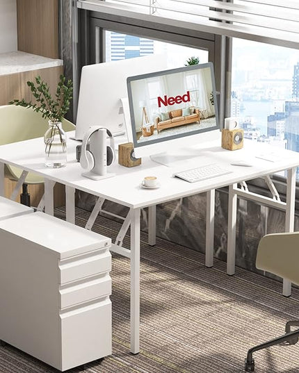 Need Office Computer Desk - 47.2L Sturdy and Heavy Duty Folding Laptop Table,Writing Table/Home Office Desk/Sewing Table,No Assembly Required,White AC5DW(120 * 60) - LeafyLoom