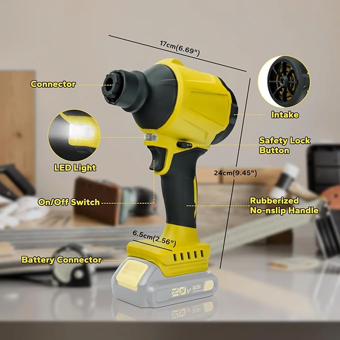 Cordless Dust Blower for Dewalt 20V Max Battery, 2-in-1 Blower & Vacuum, Handheld Blower HighSpeed Motor Air Compressed Duster w/ 671 MPH & 7 Nozzles for Sawmill Room, Home Cleaning(No Battery ) - LeafyLoom