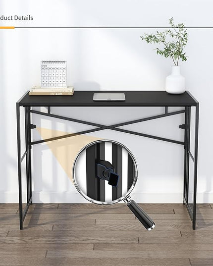 Folding Desk 40 inch Writing Gaming Computer Camping Table, No Assembly Required Home Office Desk, White - LeafyLoom