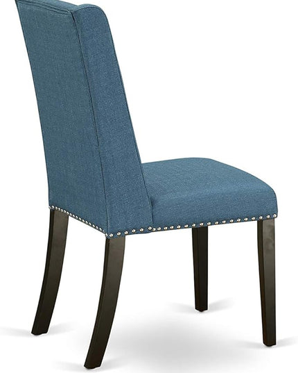 East West Furniture NOFL3-BLK-21 3 Piece Modern Dining Set Contains a Rectangle Wooden Table with Butterfly Leaf and 2 Blue Linen Fabric Upholstered Chairs, 32x54 Inch - LeafyLoom