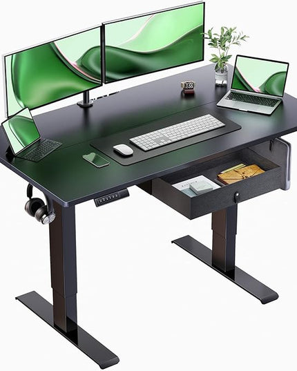 Marsail Electric Adjustable Standing Desk, 48x24 Inch, Sit-Stand Home Office Desk with Drawer, Black - LeafyLoom