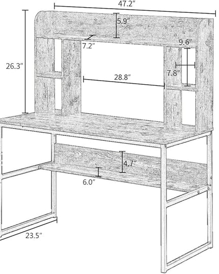Merax Office Desk with Hutch and Shelf, 47 inch, Large Workstation, Rustic Home Furniture with Storage, 47.2" L x 23.6" W x 55.1" H, Brown - LeafyLoom