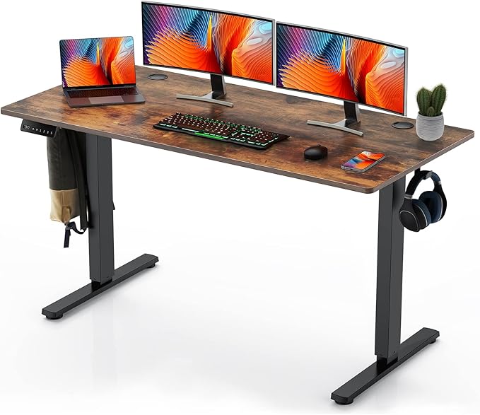 Sweetcrispy 55 x 24in Adjustable Height Electric Standing Computer Home Office Desk Ergonomic Workstation with 3 Memory Controller, 55"x24", Rustic Brown+Black - LeafyLoom