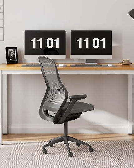 Need 55 Inch Large Computer Desk - Modern Simple Style Home Office Gaming Desk, Basic Writing Table for Study Student, White Metal Frame, Teak - LeafyLoom