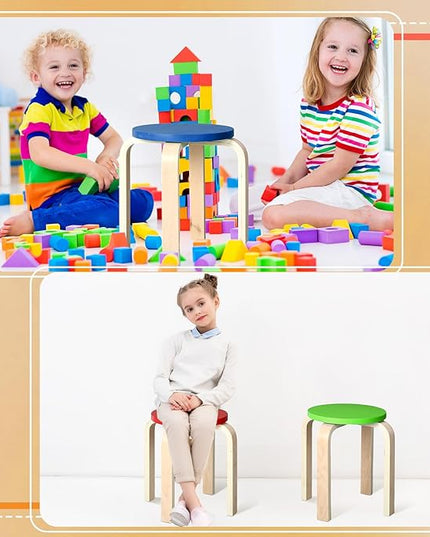 6 Pcs 12 Inch Bentwood Stacking Stool for Kids Colored Durable Round Nesting Stool Flexible Wood Stackable Stool Chairs for Playroom Daycare Home Classroom (Classic Color) - LeafyLoom