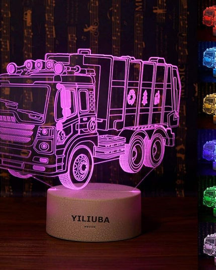 Garbage Truck Car Gift Night Lights for Kids 3D Lamp LED Desk Lamps for Boys Decor Bedroom Room USB plugs 7 Color Gradual Changing Truck Light or Birthday Xmas Party Festival Decor Children Gifts - LeafyLoom