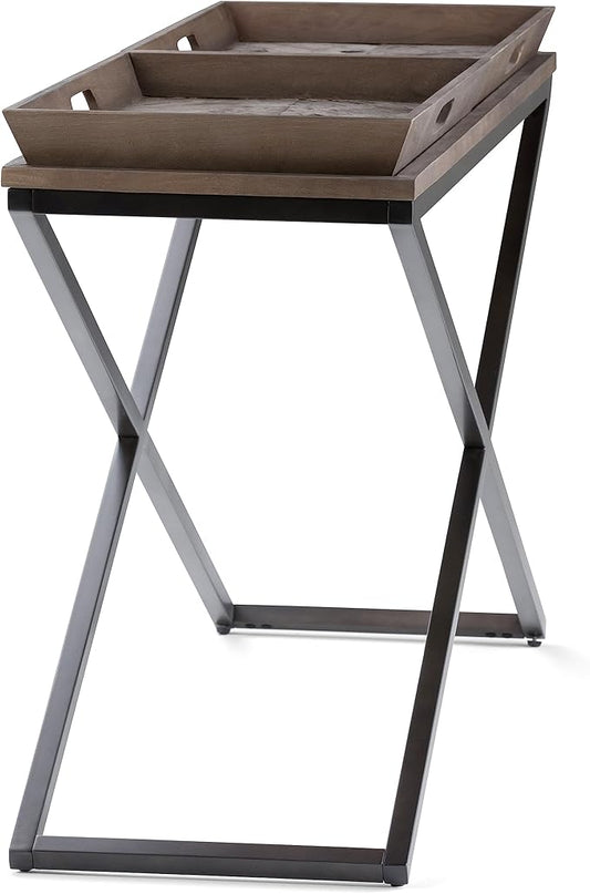 SIMPLIHOME Damien SOLID ELM WOOD 50 Inch Wide Console Table in Distressed Natural Elm, For the Living room, Entryway and Bedroom - LeafyLoom
