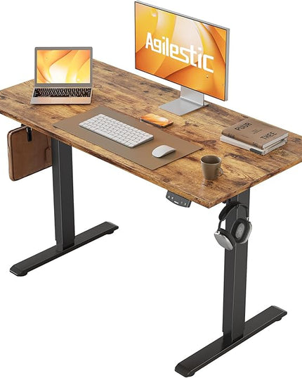Electric Standing Desk 40 x 24 Inches, Height Adjustable Desk, Sit Stand up Desk for Work Office Home, Ergonomic Rising Computer Table with Memory Preset, Rustic Brown - LeafyLoom
