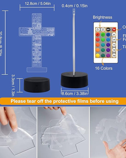 FULLOSUN Jesus Cross 3D Night Light, Christ Optical Illusion Lights 16 Colors Change with Remote Control, The Lord Desk Lamps Room Home Decor Xmas Birthday Easter Gifts - LeafyLoom