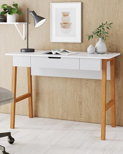 Nathan James Jacklyn Modern Home Office Writing Desk, White/Brown - LeafyLoom