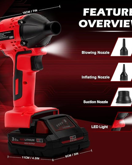 Air Blower Brushless High-Speed Motor Compatible with Milwaukee M18 Battery Air Duster Leaf Blower For Camping BBQ & Workshop (Battery not included) - LeafyLoom