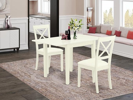 East West Furniture NDBO3-LWH-LC Norden 3 Piece Room Set Contains a Rectangle Dining Table with Dropleaf and 2 Faux Leather Upholstered Chairs, 30x48 Inch, Linen White - LeafyLoom