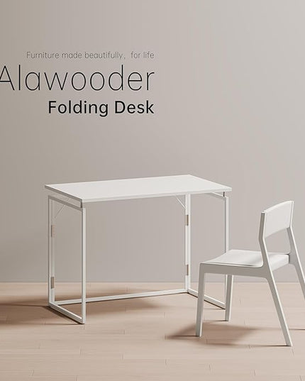 Folding Desk 40 Inch - Small Foldable Desk for Small Space Minimalist, Space Saving Collapsible Compact Desk Portable Table for Craft, Writing, Study and Work (No Assembly Required) - LeafyLoom