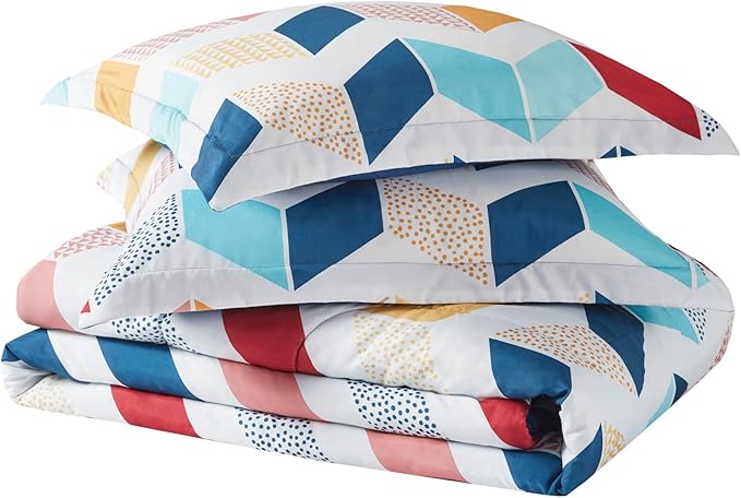 Comfort Spaces Kylar Cozy Comforter Set, Vibrant Chevron Ruching Design with Solid Reverse, All Season Down Alternative Bedding with Matching Sham, Twin/Twin XL (66 in x 90 in), Multi/Aqua 2 Piece - LeafyLoom