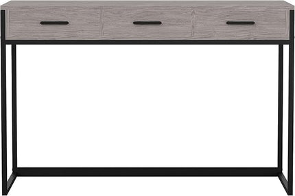 Martha Stewart Ollie Home Office Desk with 3 Drawers in Gray Wood Grain with Oil Rubbed Bronze Hardware - LeafyLoom