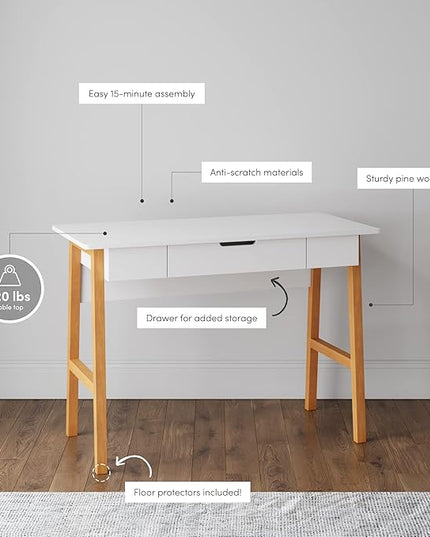Nathan James Jacklyn Modern Home Office Writing Desk, White/Brown - LeafyLoom
