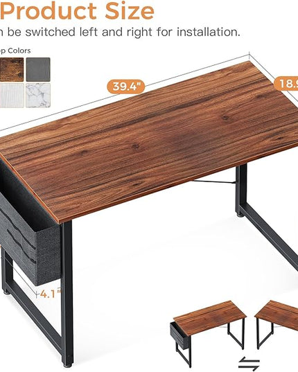 ODK Computer Desk, 40 Inch Small Study Desk, Office Desk with Storage, Work Table with Headphone Hook for Small Space Home Office, Deep Brown - LeafyLoom