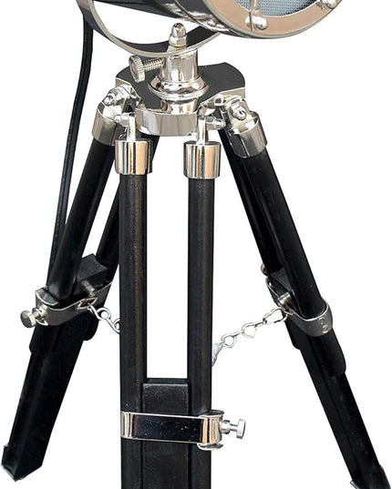 collectiblesBuy Vintage Mini Studio Spotlight Nautical Tripod Standing Desk Lamp with Adjustable Black Wooden Stand - LeafyLoom