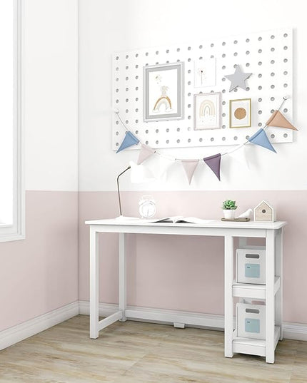 Max & Lily Solid Wood Desk With Shelves, 47 Inches, White - LeafyLoom