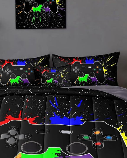 6 Pieces Gamer Comforter Set for Boys Gaming Bedding Set Full Size,Video Game Controller Comforter for Boys Kids Adult 3D Gamepad Microfiber Bedding Sets 6 Pieces Bed in A Bag Sets3001,Full - LeafyLoom