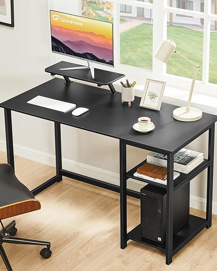 GreenForest Computer Desk with Monitor Stand,39 inch Small Desk with Reversible Storage Shelves,Gaming Desk for Small Spaces Home Office Writing Desk Study Table,Black - LeafyLoom