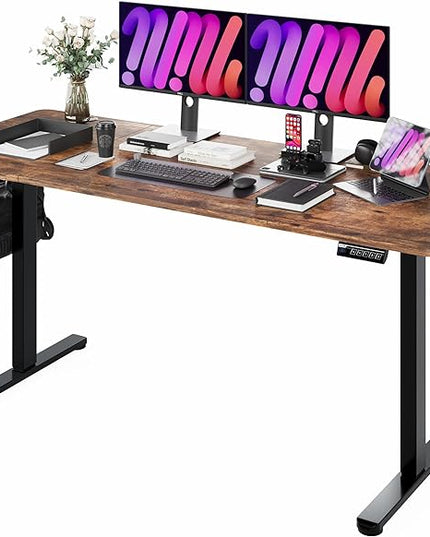 Monomi Electric Standing Desk, 71 x 31.5 inches Height Adjustable Desk, Ergonomic Home Office Sit Stand Up Desk with Memory Preset Controller (Rustic Brown Top/Black Frame) - LeafyLoom