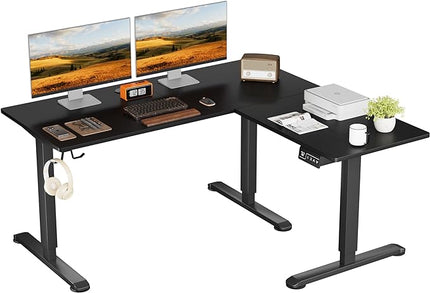 L-Shaped Electric Standing Desk, 63 x 48 Inches Height Adjustable Coner Table, Home Office Computer Workstation, Black, 63 x 48 Inch - LeafyLoom