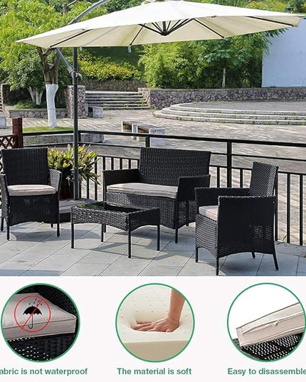 Outdoor Patio Furniture Sets 4 Pieces Patio Set Rattan Chair Wicker Sofa Conversation Set Patio Chair for Backyard Lawn Porch Poolside Balcony Garden Furniture Sets with Coffee Table (Black) - LeafyLoom