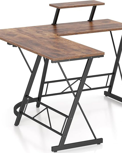 Mr IRONSTONE L Shaped Computer Desk: Corner Desk, Home Office Desk, Gaming Writing Workstation with Large Monitor Stand, Easy to Assemble (Rustic Brown,51 Inch) - LeafyLoom