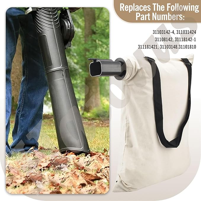 31101810 Blower Debris Vacuum Bag, Compatible with Greenworks Vacuum Bag 24022 24072 Leaf Blower Vacuum Debris White Cloth Bag w/Zipper,Replace 31103148 - LeafyLoom