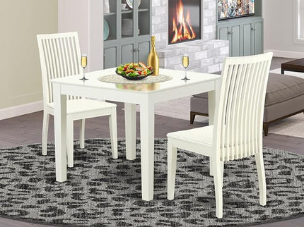 East West Furniture Oxford 3 Piece Dinette Set for Small Spaces Contains a Square Table and 2 Dining Room Chairs, 36x36 Inch, Linen White - LeafyLoom