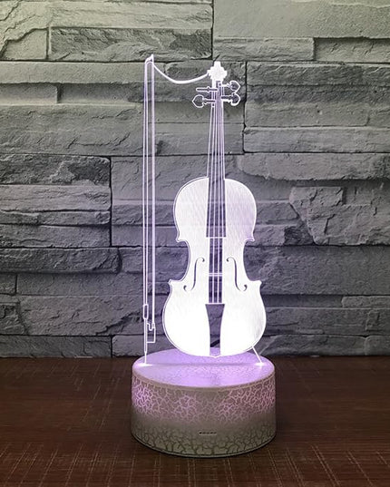 Violin Instrument Night Light 3D Visual Desk Lamp Violin Toy Household Home Room Decor 7 Colors Change Bedroom Touch Table Light Birthday Gift Christmas for Kids and Adult Violin Lover - LeafyLoom