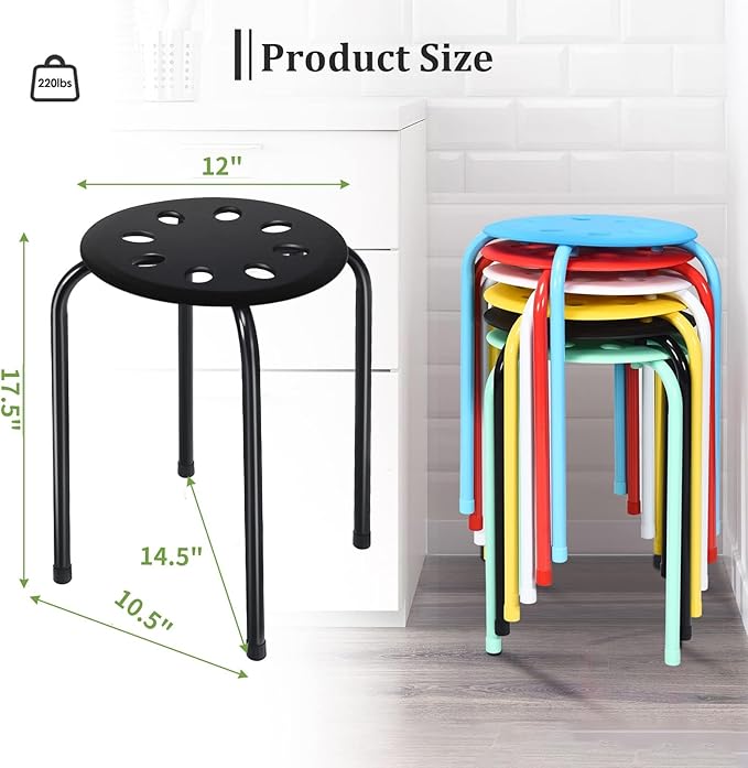 6-Pack Plastic Stackable Stools, 17.5" Multipurpose Stool Chairs w/Metal Frame, X-Shape Connection, Non-Slip Feet, Mulit Color for Students Child Kids, Colorful - LeafyLoom