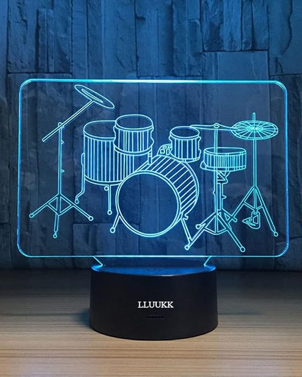 Visual 3D Night light Lamp Drum toys Desk Lamp Table decoration household accessories Kids gift boys festival for music lovers - LeafyLoom