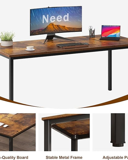Need 70.8 Inch Executive Office Desk, Large Stylish Computer Desk, Simple Study Writing Desk, Workstation Business Furniture for Home Office, Rustic Brown - LeafyLoom