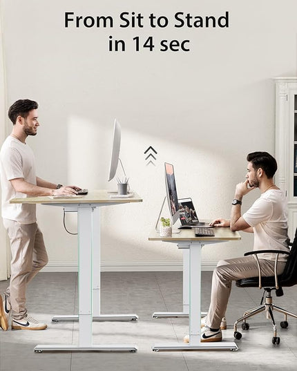 Electric Standing Desk, Height Adjustable Sit Stand up Desk, L-Shaped Memory Home Office Desk with Hook, 55 x 34 inch - LeafyLoom