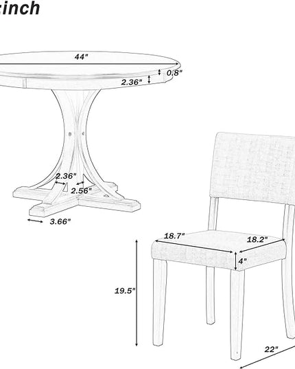 Kitchen 5-Piece Retro Round Set with Curved Trestle Style Table Legs and 4 Upholstered Chairs for Dining Room, Taupe - LeafyLoom