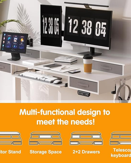 Electric Standing Desk, Multifunctional Standing Desk Adjustable Height, 55 * 24 Standing Desk with 4 Drawers, Ergonomic Adjustable Standing Desk with Keyboard Tray, Snow White - LeafyLoom