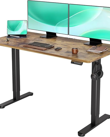 Electric Standing Desk, Adjustable Height Stand up Desk, 55x24 Inches Sit Stand Home Office Desk with Splice Board,Rustic Brown Top - LeafyLoom