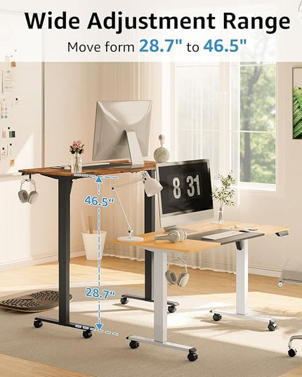 MOUNTUP 55x28 Inches Electric Height Adjustable Standing Desk, Sit Stand Desk with Memory Controller, Ergonomic Stand Up Desk for Home Office with Splice Board, Rustic Brown+Black - LeafyLoom
