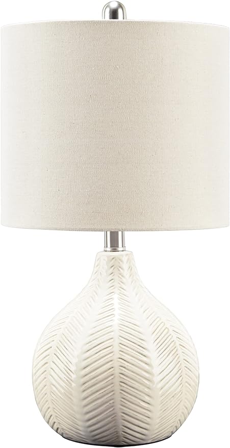 Signature Design by Ashley Rainermen 20" Modern Herringbone Ceramic Table Lamp, Off White - LeafyLoom