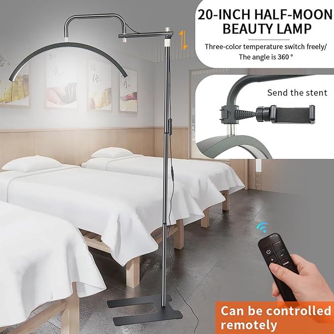 Lash Light Eyelash LED Floor Light Moon Light lash tech for Lash Extension, Half Moon Light for Beauty - Skincare,Lashes,Eyebrows,Facial,Tattoo, Adjustable Brightness for Lash lamp (Black) - LeafyLoom