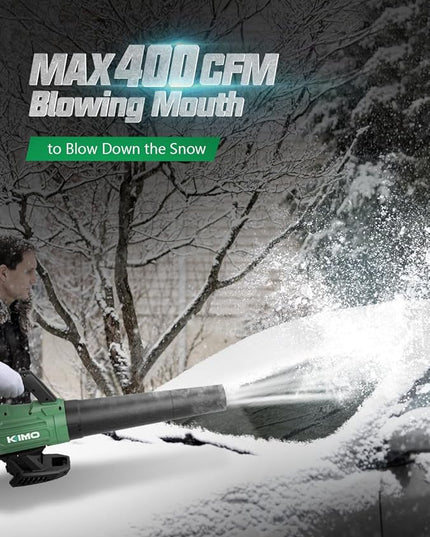 KIMO Cordless Leaf Blower - 400CFM Battery-Powered Blower for Blowing Wet Leaves, Snow Debris and Dust, 20V Electric Leaf Blower with Battery ๏ผ Charger for Lawn Care Garden Yard Work Around The House - LeafyLoom