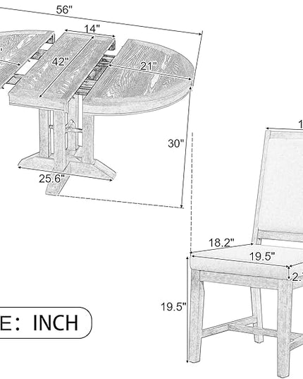 RITSU Farmhouse 5-Piece Dining Set, Included Retro Extendable Round Table with X-Shape Base and 4 Upholstered Chairs, Solid Wood Adjustable Dinette Furniture for Kitchen Living Room, Natural, 1 - LeafyLoom