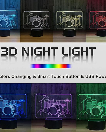 Visual 3D Night light Lamp Drum toys Desk Lamp Table decoration household accessories Kids gift boys festival for music lovers - LeafyLoom