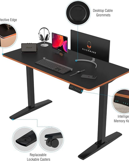 Monomi Height Adjustable Electric Standing Desk, 48 x 24 Inches Sit Stand up Desk, Memory Computer Home Office Desk (Black Frame+ Black Top) - LeafyLoom