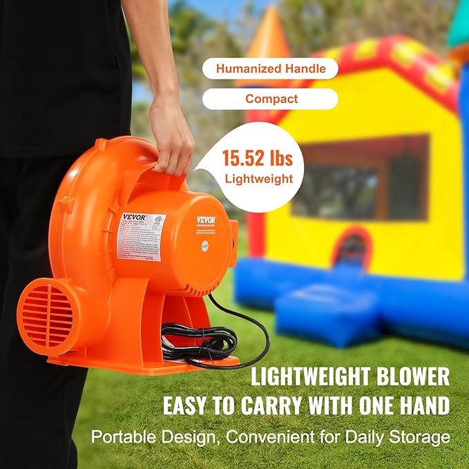 VEVOR Air Blower, 2-Speed Inflatable Blower, 1HP and 1.2HP, Portable and Powerful Bounce House Blower, Commercial Bouncy Castle Electric Blower, Used for Inflatable Bouncy Castle and Jump Slides - LeafyLoom