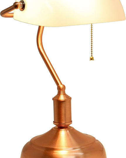 Simple Designs LT3216-RGD Executive Banker's Desk Lamp with White Glass Shade, Rose Gold - LeafyLoom