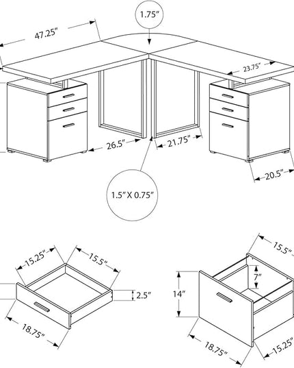 Monarch Specialties Hollow-Core Left or Right Facing Desk, 48-Inch Length, White - LeafyLoom