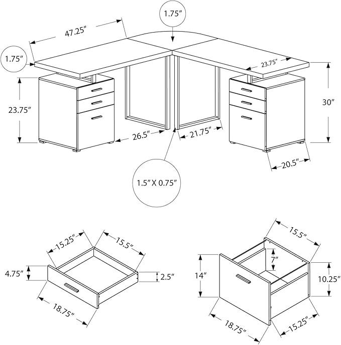 Monarch Specialties Hollow-Core Left or Right Facing Desk, 48-Inch Length, White - LeafyLoom